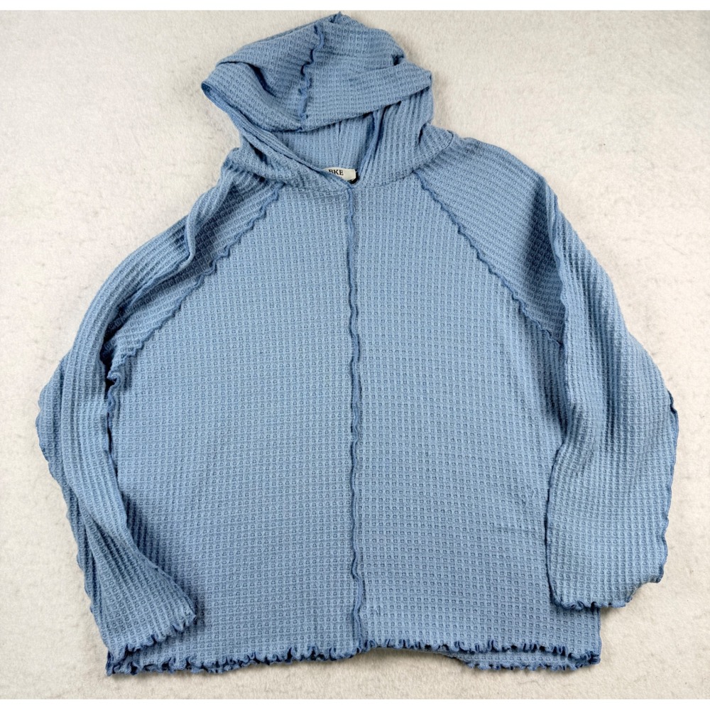 BKE Girls Youth XL Blue Waffle Knit Hooded Long Sleeve Top Raw Seam
